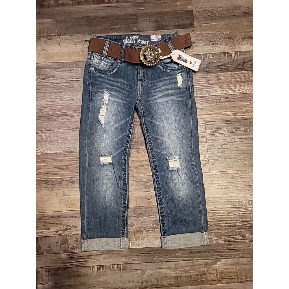 NWT Y2K Low Rise Wallflower Luscious Curvy Capri Jeans Size 1 Brown Belt Buckle